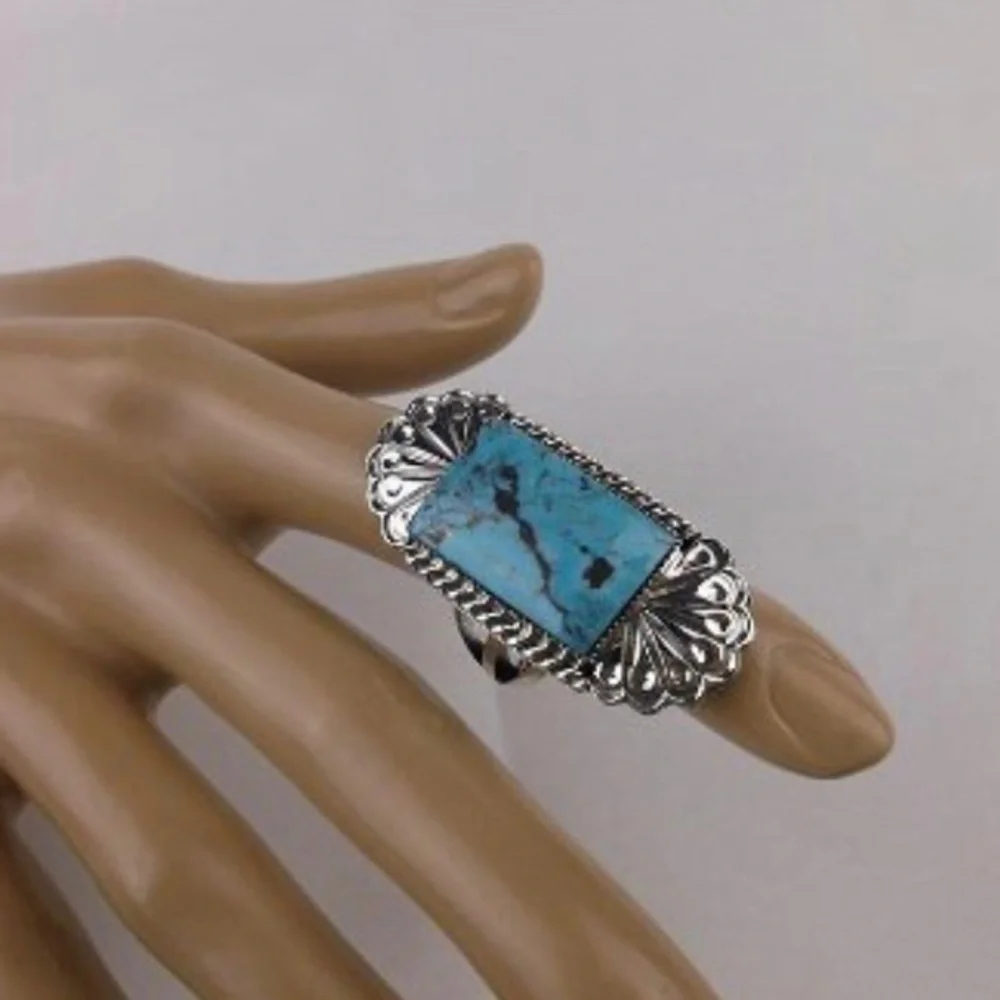 New Navajo Sheena Jack Big‎ Sterling Silver Turquoise Ring size 8
